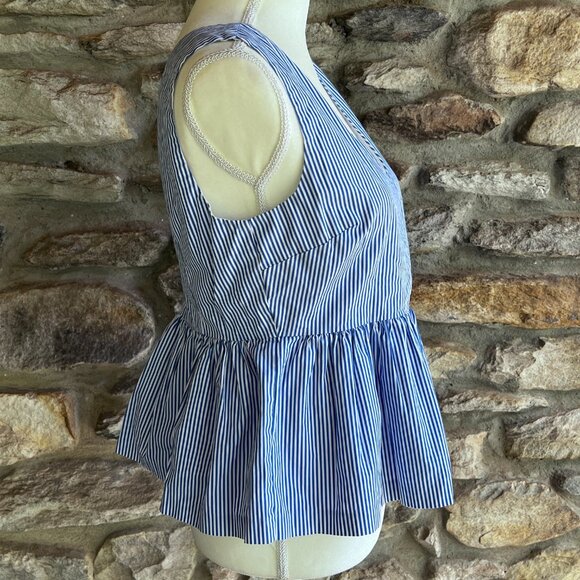 J. CREW Ruffle Sleeveless Tank Top. Blue Stripe, Ruffle Hem, Nautical Size 4 - Picture 6 of 11